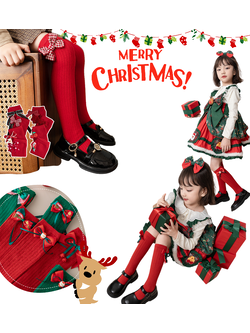 พร้อมส่ง ถุงเท้ายาว ถุงเท้าเด็ก สีแดง คริสมาสต์