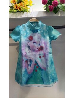 F-เดรส ลายโฟเซ่น ทรงเอ สีฟ้า