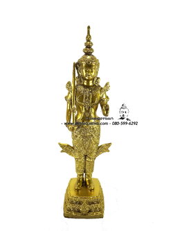 พระสยามเทวาธิราช สีทอง เนื้อเรซิ่น ฐาน 3.5 นิ้ว สูง 15 นิ้ว
