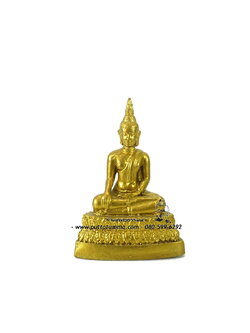 พระพุทธรูปปางมารวิชัย เนื้อโลหะ พ่นทอง หน้าตัก 1.5 นิ้ว สูง 2.5 นิ้ว