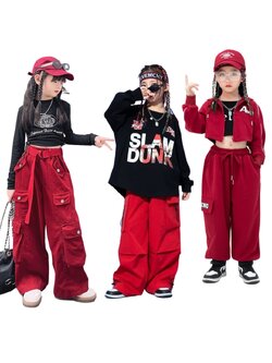 ชุดเต้น Cover เสื้อตัวในสีดำ+เสื้อคลุม+กางเกง สีแดง