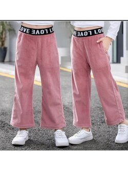 กางเกงขายาว แต่งขอบ LOVE สีชมพู