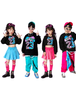 พร้อมส่ง ***ชุดเต้น ชุดแดนซ์ เสื้อแขนยาวสีชมพู-ดำ