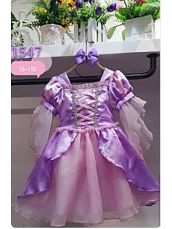 ชุดเด็ก : เดรสเจ้าหญิงราพันเซลส์ สีม่วงแขนระบาย