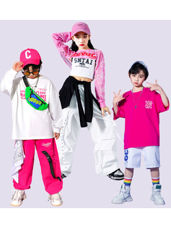 ชุดเต้น ชุดแดนซ์ ชุดเซ็ทเสื้อแขนยาวสีชมพู+กางเกงวอร์ม/กระโปรง