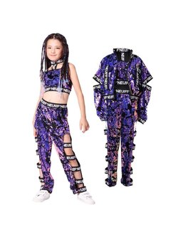 ชุดเต้น ชุดแดนซ์ สีม่วง ปักเลื่อม พร้อมเสื้อแจ๊คเก็ต