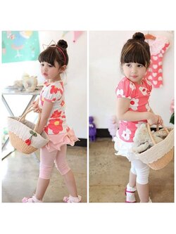 ชุดเซ็ต เสื้อลายดอก+เลกกิ้งกระโปรง