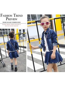 กันหนาว: เซ็ตเสื้อคลุมยีนส์ + กระโปรงยีนส์