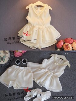 ชุดเสื้อแขนกุดสีครีม+กางเกงขาสั้น