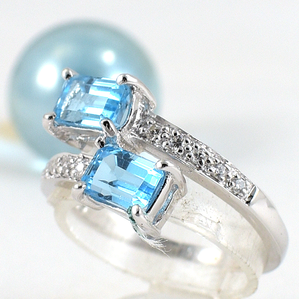 แหวนเงินแท้ราคาถูกชุบทองคำขาว สวิสบลูโทปาซแท้ 0.75 กะรัต เพชรCZ 0.10 กะรัต งานประณีตสวยงาม สั่งผลิตค่ะ