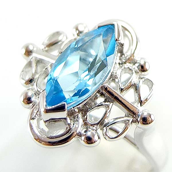 แหวนเงินแท้ราคาถูกชุบทองคำขาว สวิสบลูโทปาซแท้ 2.50 กะรัต งานประณีตสวยงาม สั่งผลิตค่ะ