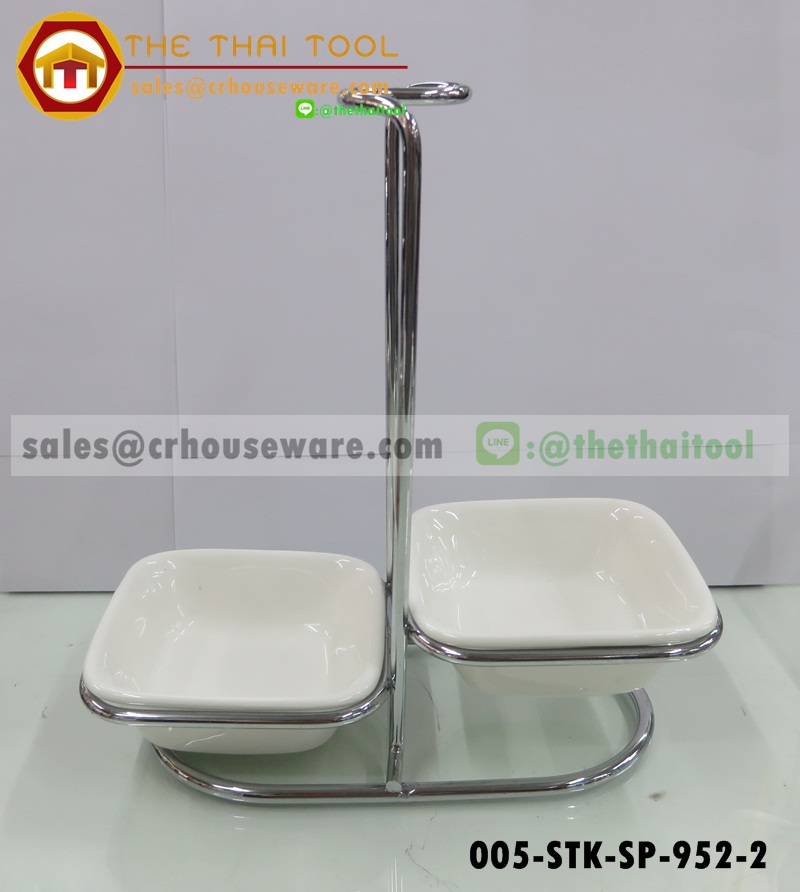 ขาตั้งวางกระบวย แบบคู่ พร้อมชามเซรามิค Ladle holder 005-STK-SP-952-2