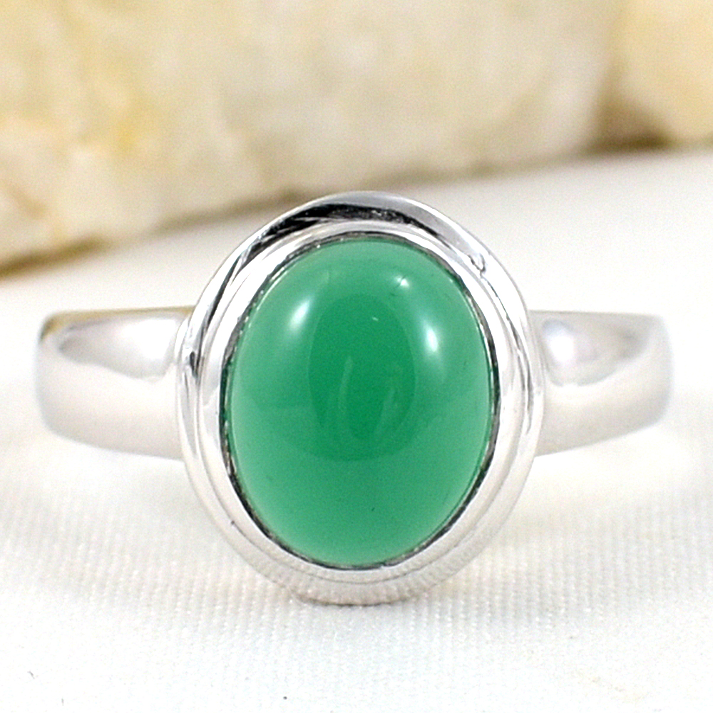 แหวนเงินแท้ราคาถูกชุบทองคำขาว พลอยแท้กรีนอะเกท 2.25 กะรัต งานประณีตสวยงาม สั่งผลิตค่ะ