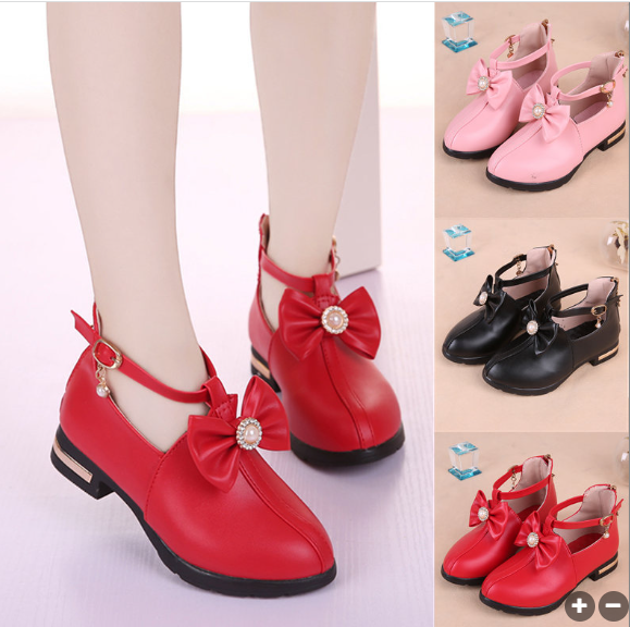พร้อมส่ง รองเท้าเด็ก รองเท้าคัชชู บูท รัดข้อ แต่งโบว์ข้อ