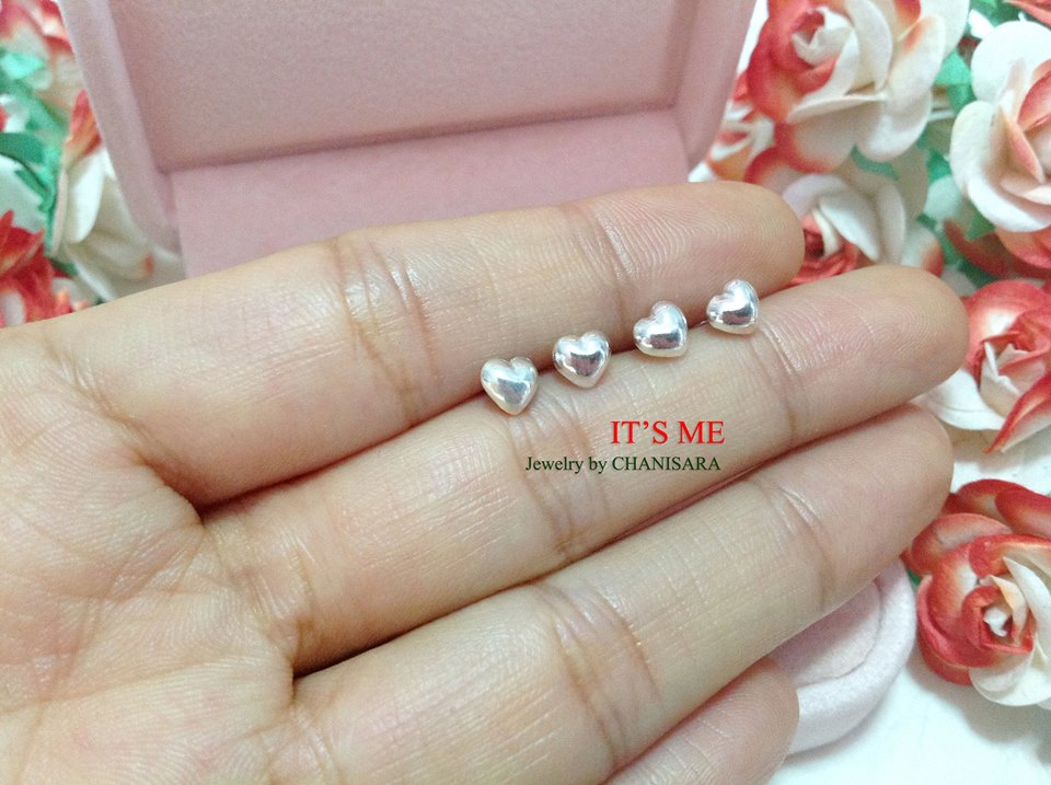 ต่างหูเงินแท้จิ๋ว หัวใจกลม(ด้านหลังกลม)