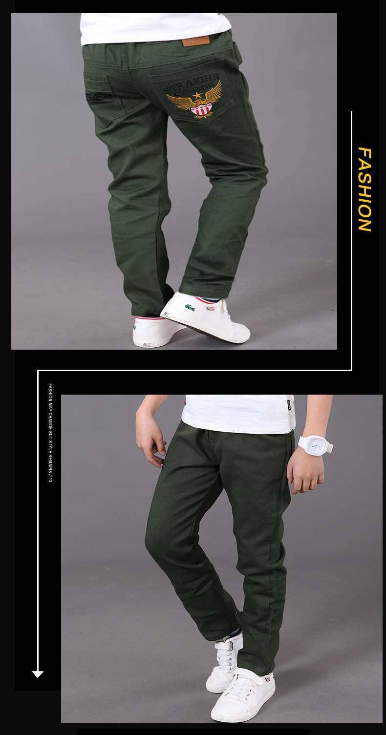 พร้อมส่ง กางเกงขายาว สีแดง กางเกงผ้า ปักลาย ด้านหลัง กางเกงเด็กสีแดง