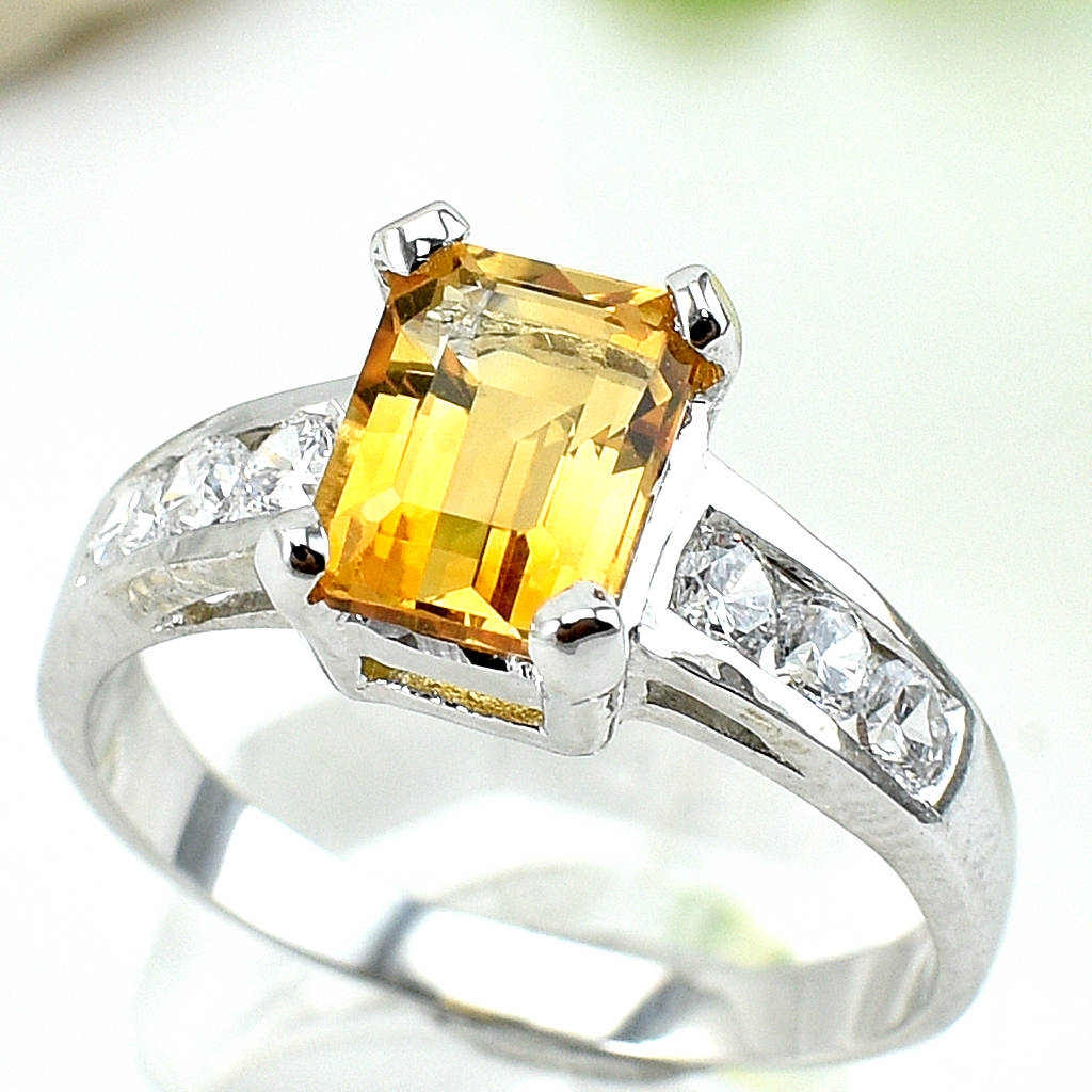 แหวนเงินแท้ราคาถูกชุบทองคำขาว ซิทรินแท้ 1.60 กะรัต เพชรCZ 0.30 กะรัต งานประณีตสวยงาม สั่งผลิตค่ะ