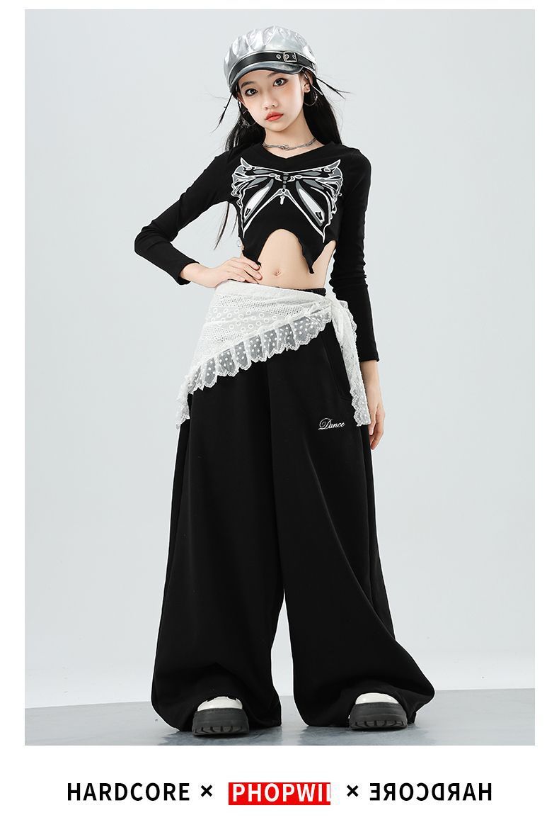 friendly4kid ชุดเต้น HipHop Kids Outfit ชุดเต้นเด็กแฟชั่นเกาหลี Jazz HipHop Costume โทนสีดำ