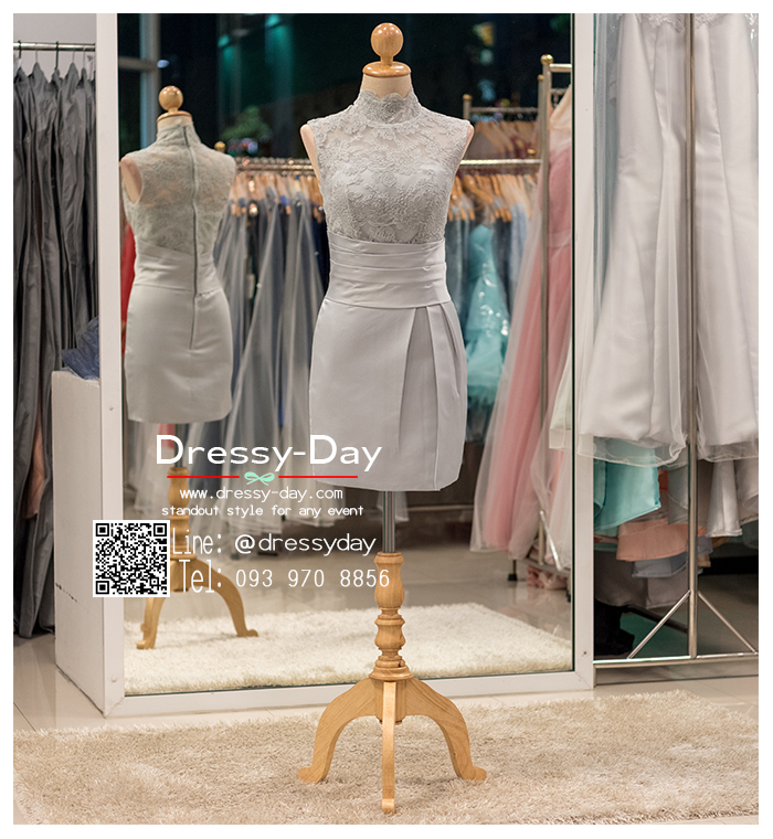 รหัส ชุดราตรีสั้น : BB090 ชุดแซก ชุดราตรี สีเทา คอสูง แขนกุด ลูกไม้ มีแขนเรียบหรูเหมาะใส่ออกงานกลางคืน งานคอกเทล