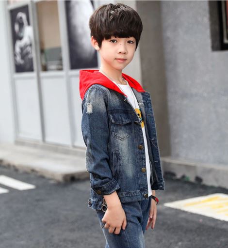 เสื้อกันหนาวยีนส์ ฮูดแดงหญิง ชาย