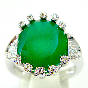 แหวนเงินแท้ราคาถูกชุบทองคำขาว พลอยแท้กรีนอะเกท 4.50 กะรัต เพชรCZ 0.154 กะรัต งานประณีตสวยงาม สั่งผลิตค่ะ