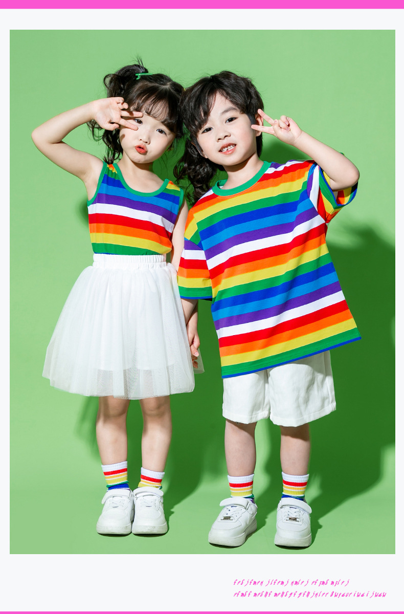 พร้อมส่ง ชุดเต้น ชุดฮิปฮอป เสื้อลายรุ้ง รวมถุงเท้า