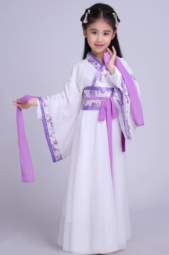 ชุดจีน กี่เพ้า จีนโบราณยาว รุ่นสีพื้นขาวขลิบสี