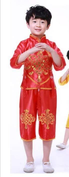 ชุดฮ่องเต้เด็กชาย เสื้อ+กางเกงขลิบเหลือง สีแดง