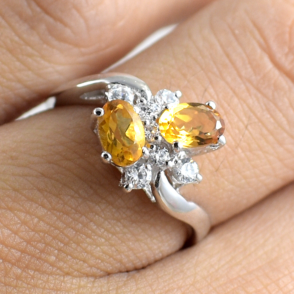 แหวนเงินแท้ราคาถูกชุบทองคำขาว ซิทรินแท้ 1.10 กะรัต เพชรCZ 0.235 กะรัต งานประณีตสวยงาม สั่งผลิตค่ะ