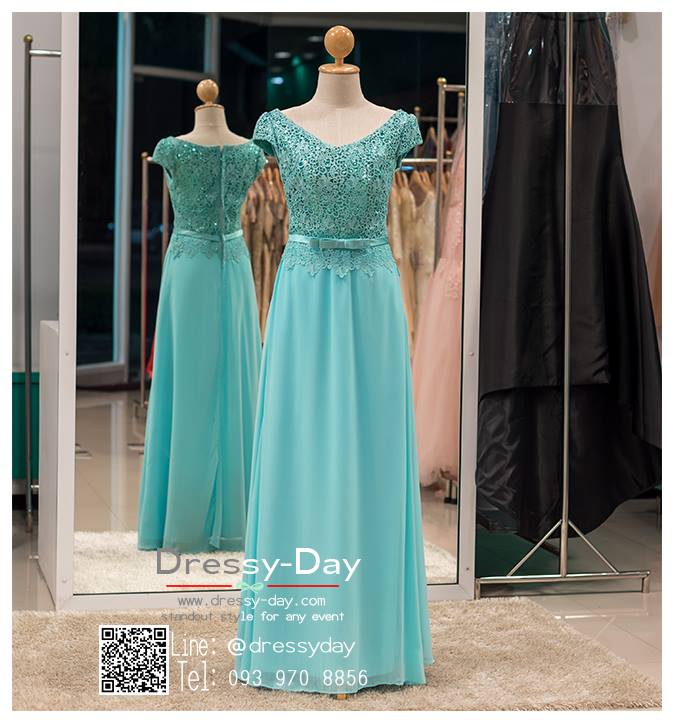 รหัส ชุดเจ้าภาพ : PF053 ชุดราตรียาว สีเขียวมิ้นท์ ชุดราตรียาวมีแขน ชุดไปงานแต่งกลางคืน คนอ้วนใส่สวย