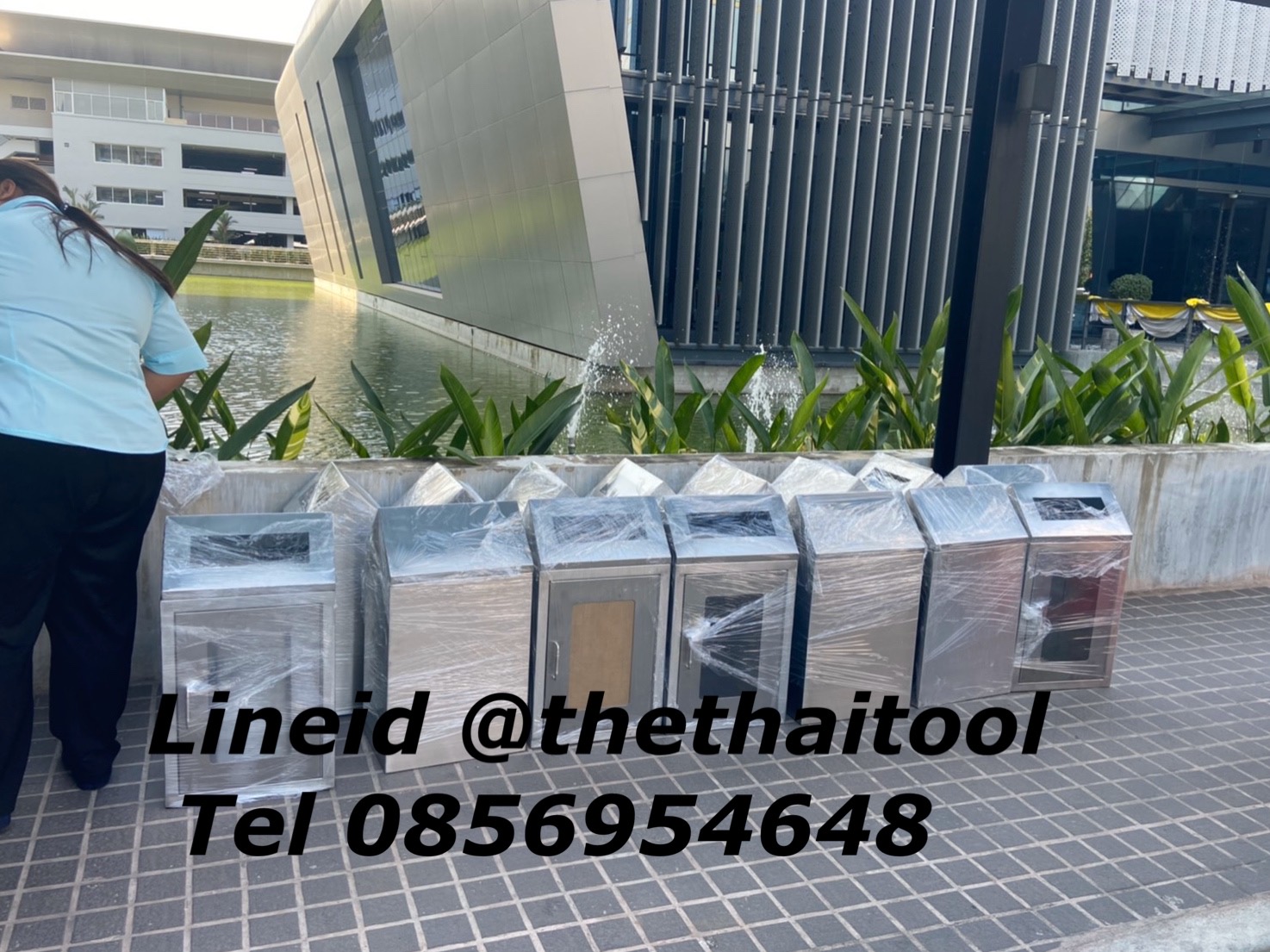 ถังขยะสแตนเลสใสมองเห็นด้านใน 001-UC-194 Stainless trash bin clear. 001-UC-194