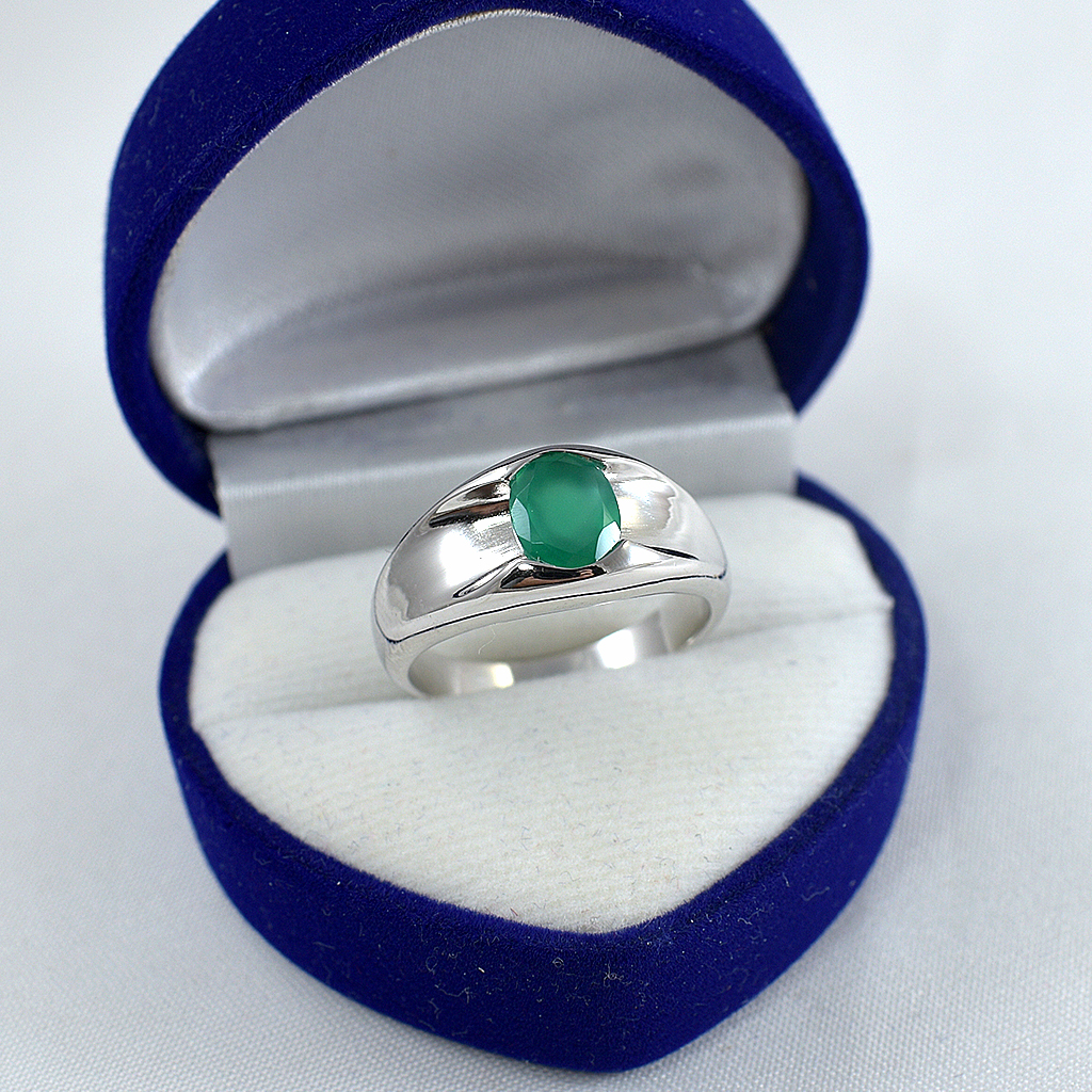 แหวนเงินแท้ราคาถูกชุบทองคำขาว พลอยแท้กรีนอะเกท 1.26 กะรัต งานประณีตสวยงาม สั่งผลิตค่ะ