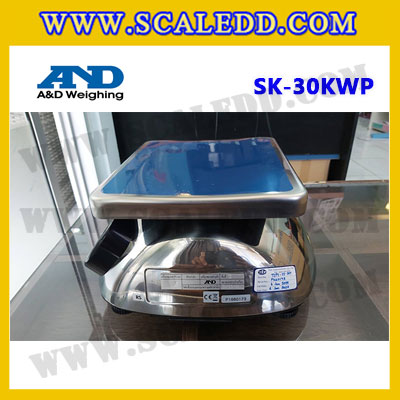 เครื่องชั่งน้ำหนักดิจิตอล30kg เครื่องชั่งกันน้ำ30kg เครื่องชั่งดิจิตอล30kg ตาชั่งกันน้ำ30กิโลกรัม พิกัดน้ำหนัก 30kg ความละเอียด 20g ยี่ห้อ AND รุ่น SK-WP (เครื่องชั่งผ่านตรวจรับรองจากสำนักชั่งตวงวัด)