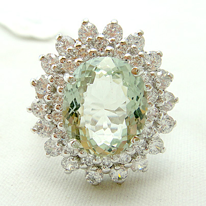 แหวนเงินแท้ราคาถูกชุบทองคำขาว กรีนแอมิทิสต์แท้ 4.80 กะรัต เพชรCZ 1.62 กะรัต งานประณีตสวยงาม สั่งผลิตค่ะ