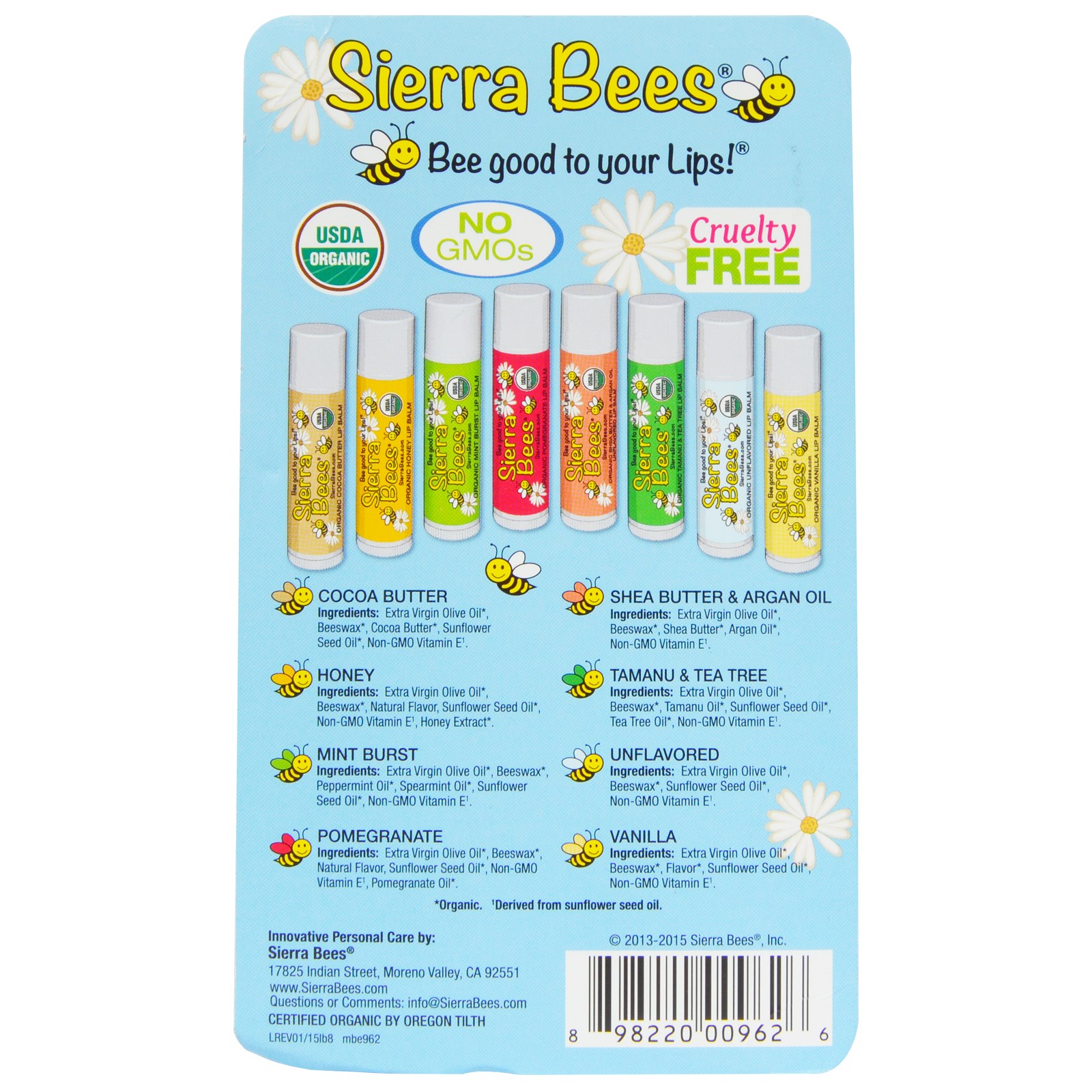 Sierra Bees, Organic Lip Balms, Variety Pack, 8 Pack ลิปบาร์มเซต 8 ชิ้น สุดคุ้ม!!!