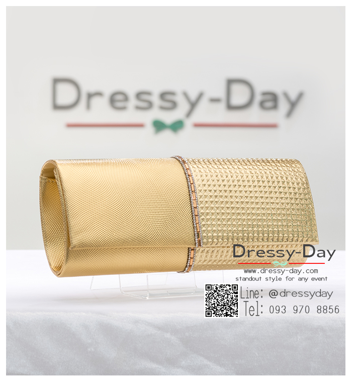 กระเป๋าออกงาน TE079: กระเป๋าออกงานสีทอง ประดับคริตัล พร้อมส่ง คลัชออกงาน เรียบ หรู ถือไปงานแต่งกลางคืน กลางวัน สวย หรูแบบดารา
