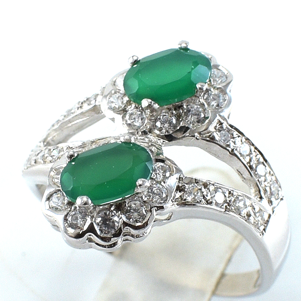 แหวนเงินแท้ราคาถูกชุบทองคำขาว พลอยแท้กรีนอะเกท 1.10 กะรัต งานประณีตสวยงาม สั่งผลิตค่ะ