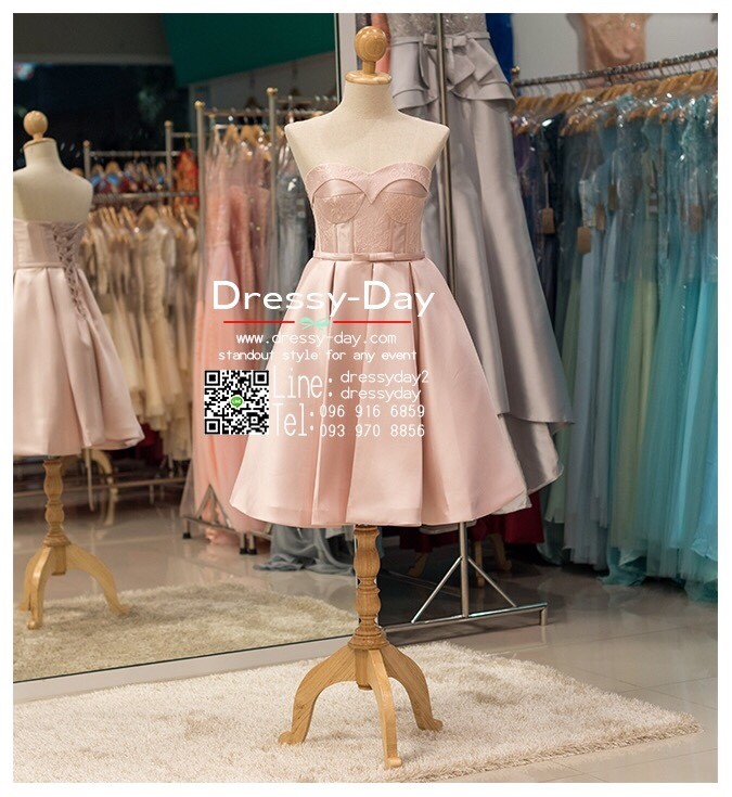 รหัส ชุดราตรียาว :PF047-1 ชุดราตรีสั้น เดรสออกงาน ชุดไปงานแต่งงาน ชุดแซก สีชมพู เกาะอก เหมาะสำหรับงานแต่งงาน งานกลางคืน กาล่าดินเนอร์