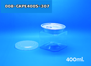 กระป๋องพลาสติก (PET) ฝาดึง เปิดง่าย ขนาด 400 ml ทรงสี่เหลี่ยม 008-GKPE400S-307