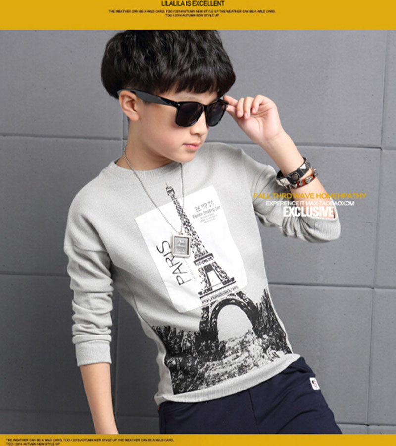 F-เสื้อกันหนาว คอกลมแขนยาวสีเทาอ่อน