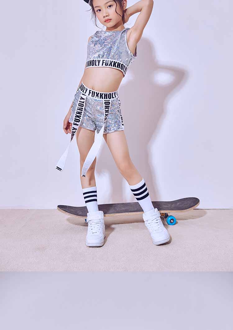 ชุดเต้น ชุดแดนซ์เซอร์ ปักเลื่อม เซ็ต 3 ชิ้น ตัวนอก+ตัวใน+กางเกง