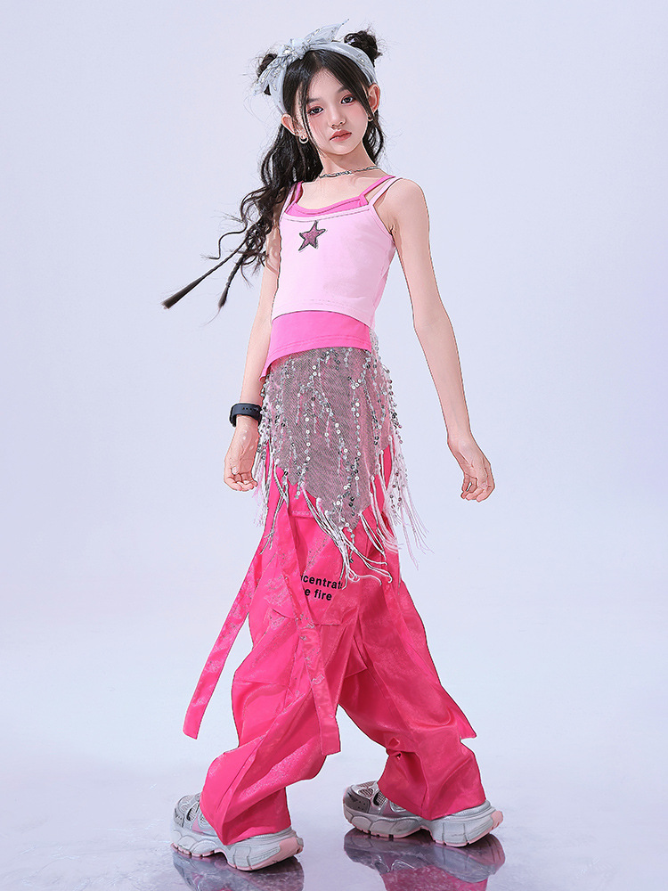 สินค้าพร้อมส่ง ชุดเต้น เซ็ตเสื้อชมพู+กระโปรง/กางเกง