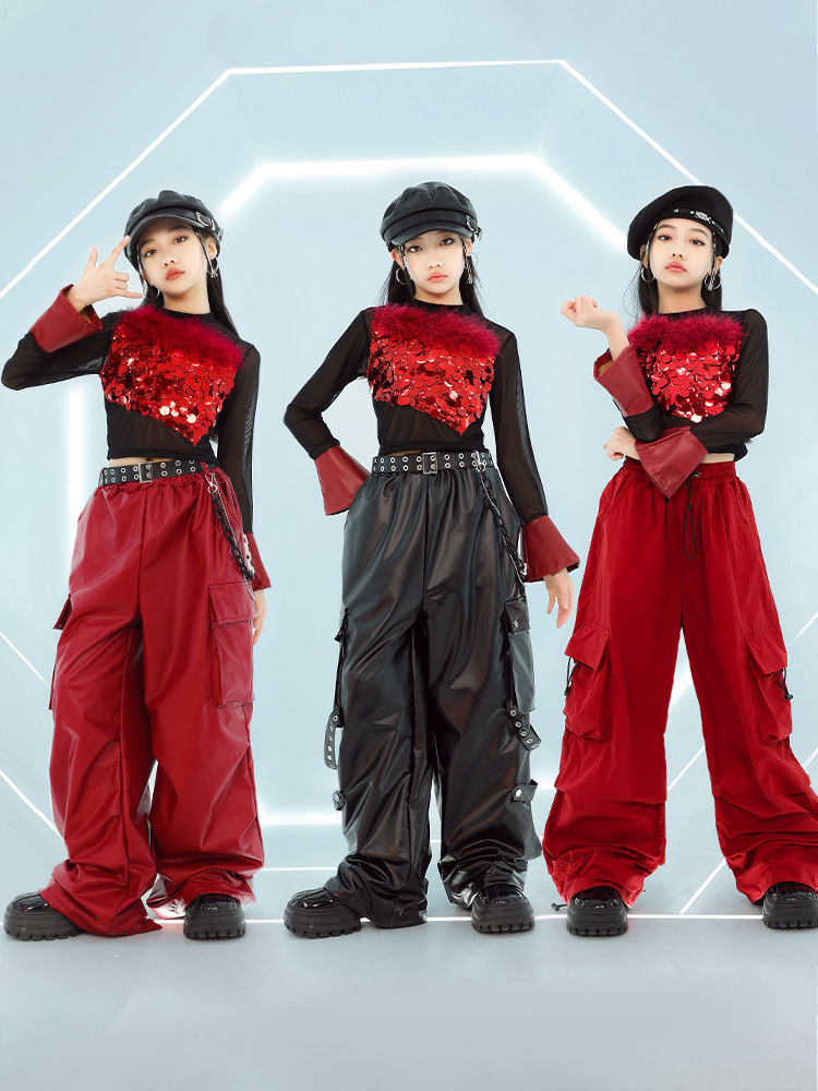 พร้อมส่ง ชุดเต้น เซ็ต เสื้อ+กางเกงขายาว คาร์โก้ หนัง สไตล์ Y2K