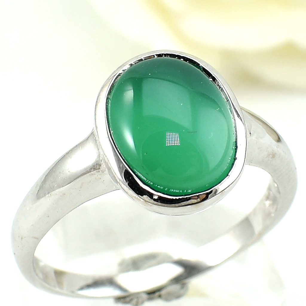 แหวนเงินแท้ราคาถูกชุบทองคำขาว พลอยแท้กรีนอะเกท 3.55 กะรัต งานประณีตสวยงาม สั่งผลิตค่ะ