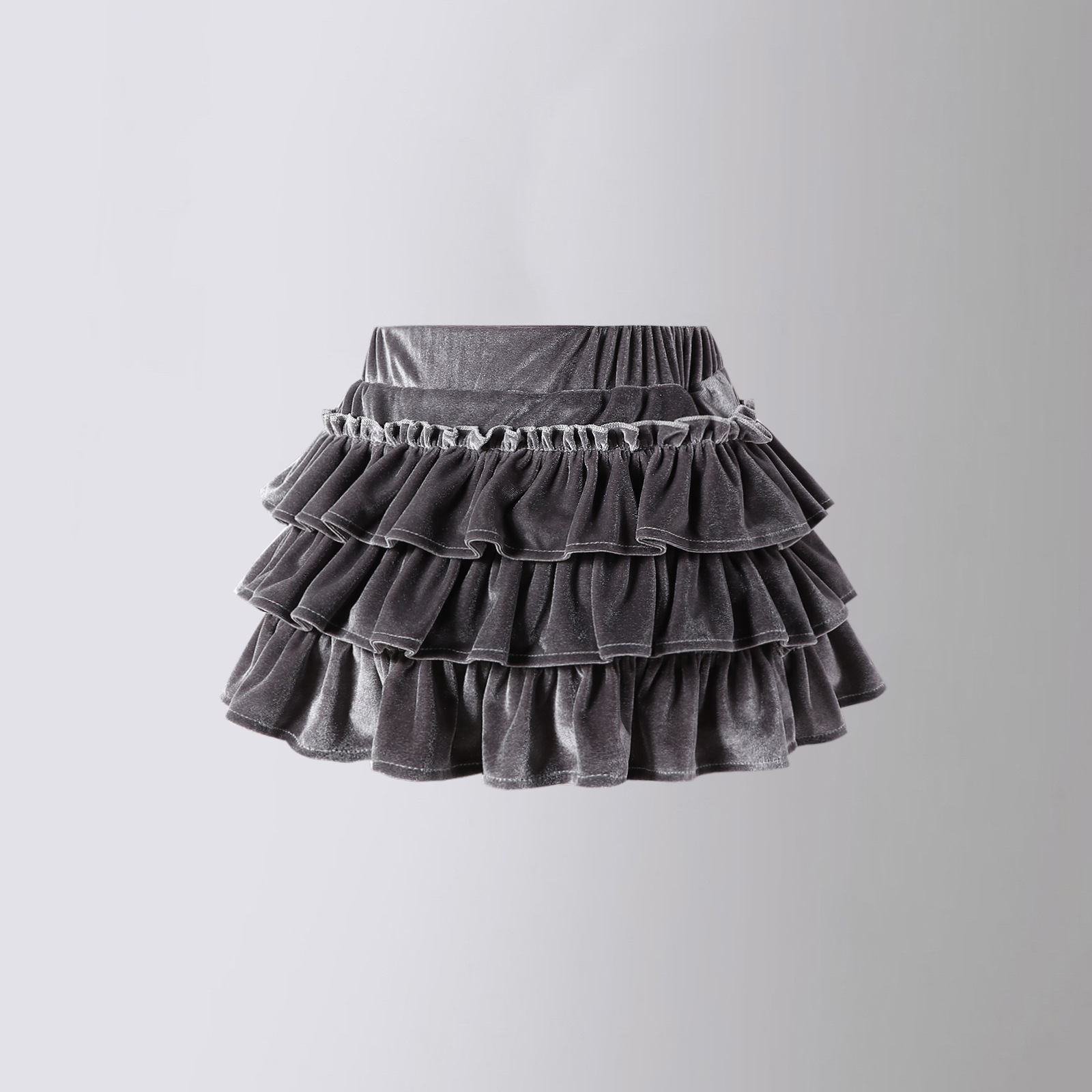 กระโปรง เด็กผู้หญิง ทรงขนมชั้น สีพื้น มีซับระบายชั้นติดโบว์