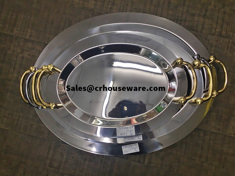 ถาดเสริฟสแตนเลส รูปวงรี มีหูจับ 005-KF-RD-A22