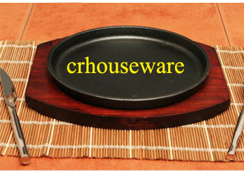 จานร้อนแบบเรียบ พร้อมถาดไม้ 006-TW-HP-6 กระทะร้อน, กระทะร้อนพร้อมเสริฟ, Hot pan with tray wood. 006-TW-HP-6