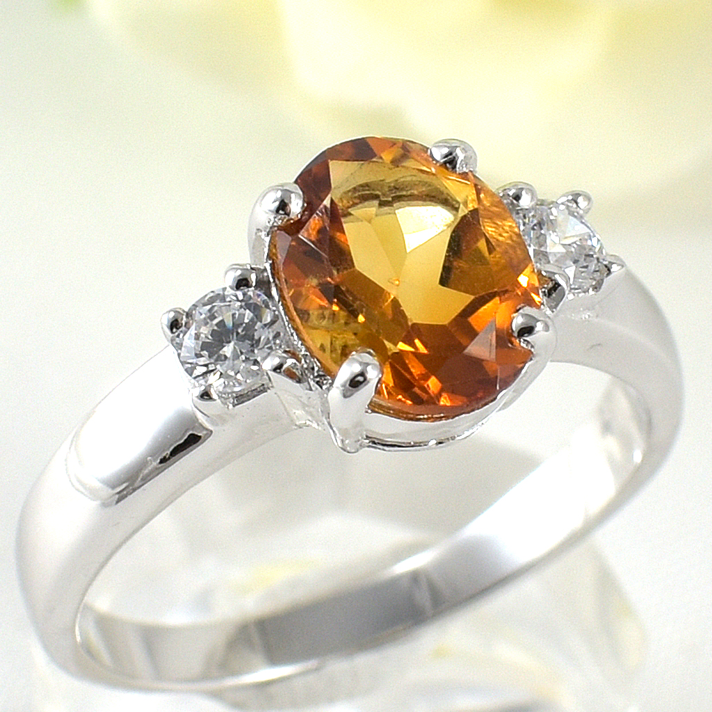 แหวนเงินแท้ราคาถูกชุบทองคำขาว ซิทรินแท้ 1.65 กะรัต เพชรCZ 0.20 กะรัต งานประณีตสวยงาม สั่งผลิตค่ะ