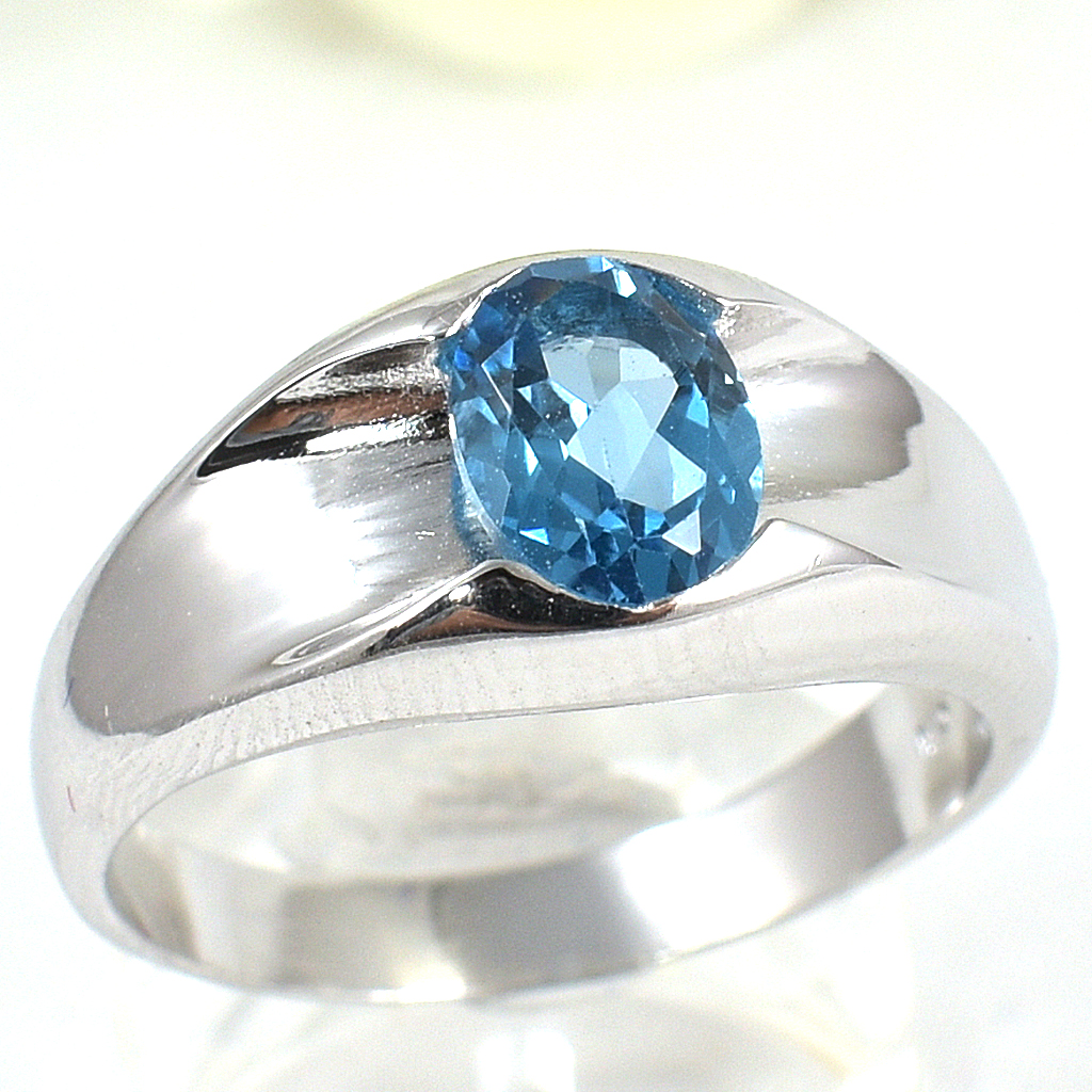 แหวนเงินแท้ราคาถูกชุบทองคำขาว สวิสบลูโทปาซแท้ 1.85 กะรัต งานประณีตสวยงาม สั่งผลิตค่ะ