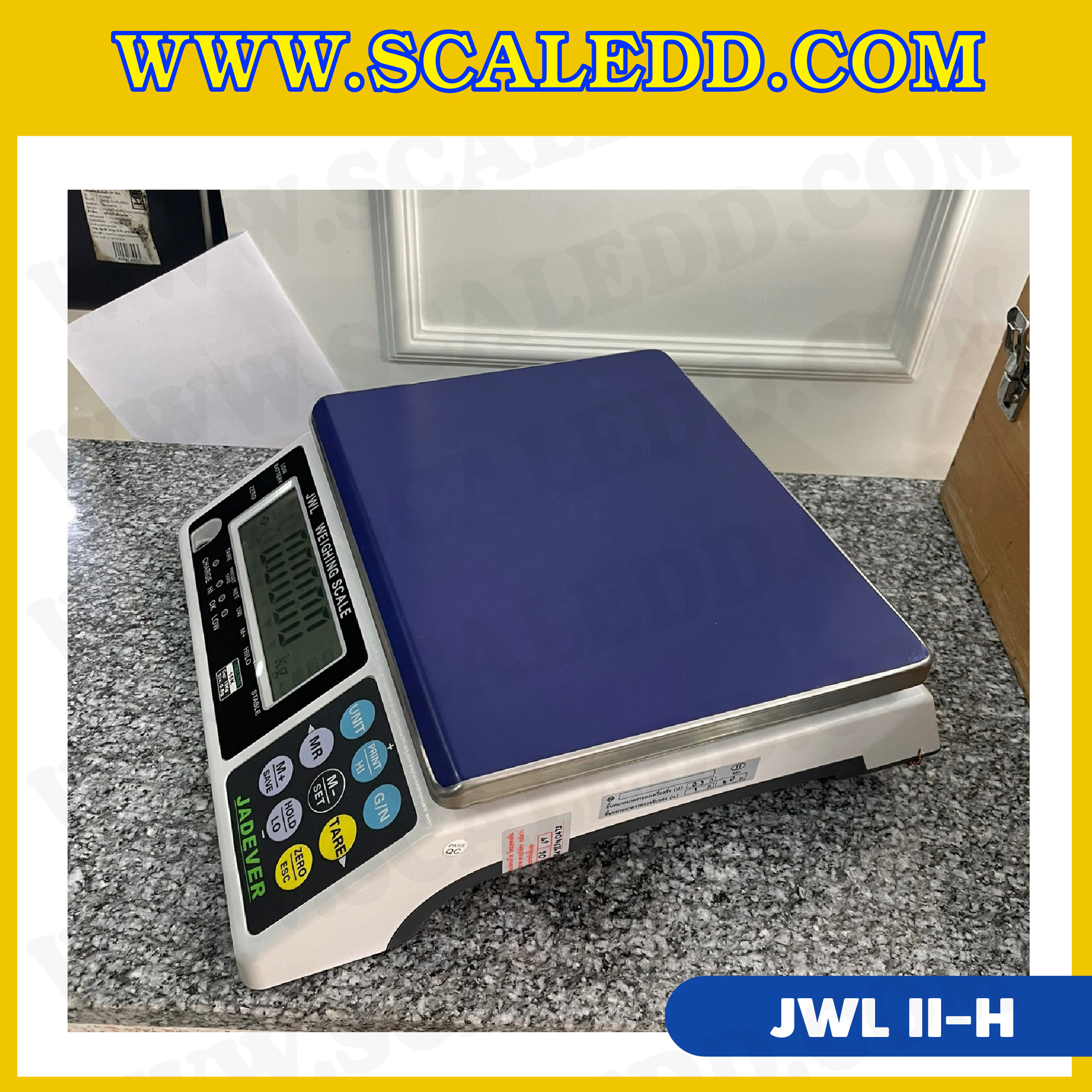 เครื่องชั่งดิจิตอล พิกัดน้ำหนัก 30kg ยี่ห้อ JADEVER รุ่น JWL II-H ความละเอียด 1g (มีใบตรวจรับรองจากสำนักชั่งตวงวัด)